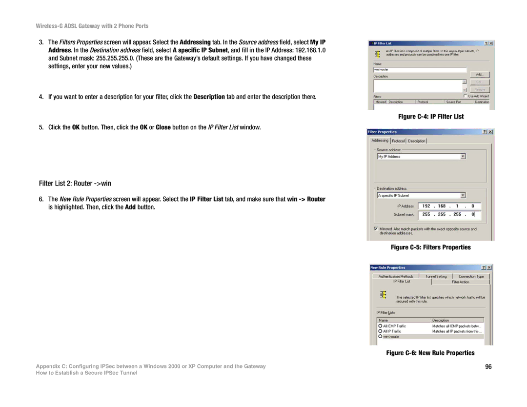 Linksys WAG54GP2 manual Filter List 2 Router -win, Figure C-4 IP Filter LIst 