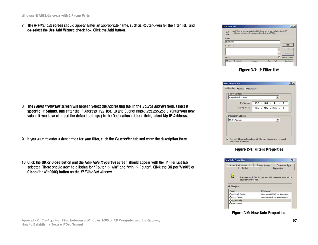 Linksys WAG54GP2 manual Figure C-7 IP Filter List 