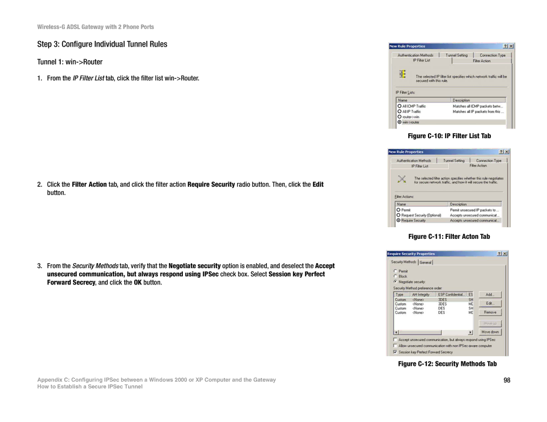 Linksys WAG54GP2 manual Configure Individual Tunnel Rules, Tunnel 1 win-Router 