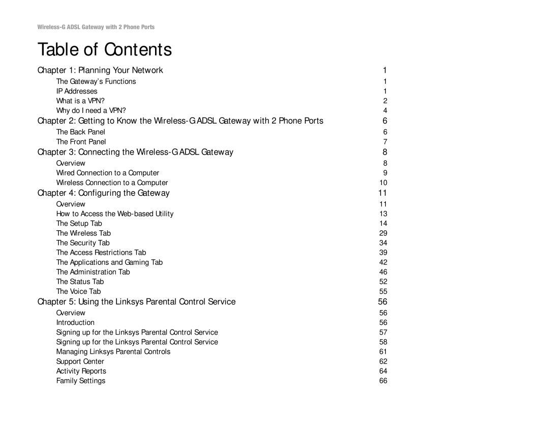 Linksys WAG54GP2 manual Table of Contents 