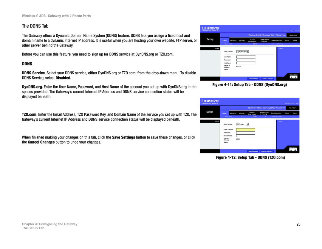 Linksys WAG54GP2 manual Ddns Tab, Setup Tab Ddns DynDNS.org 