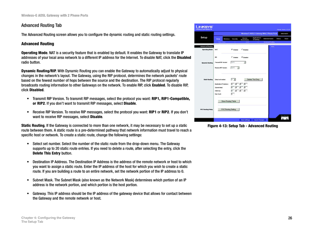 Linksys WAG54GP2 manual Advanced Routing Tab 