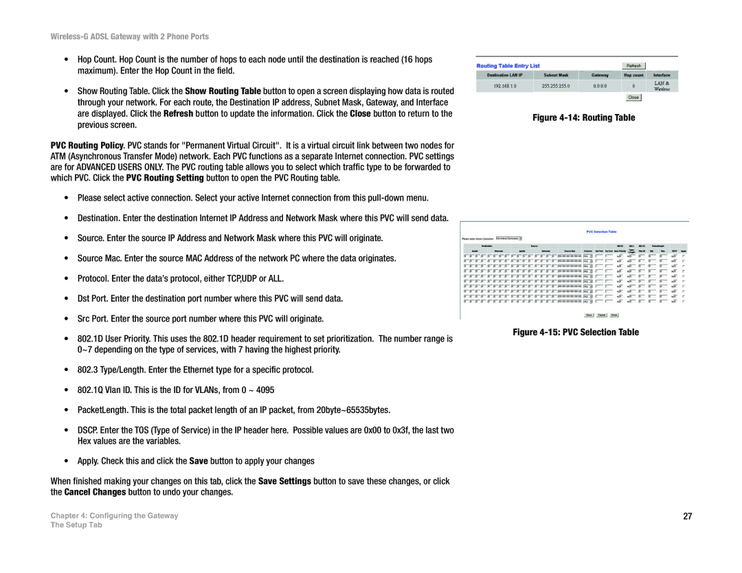 Linksys WAG54GP2 manual Routing Table 