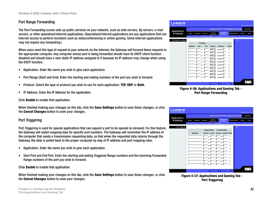 Linksys WAG54GP2 manual Port Range Forwarding, Port Triggering 