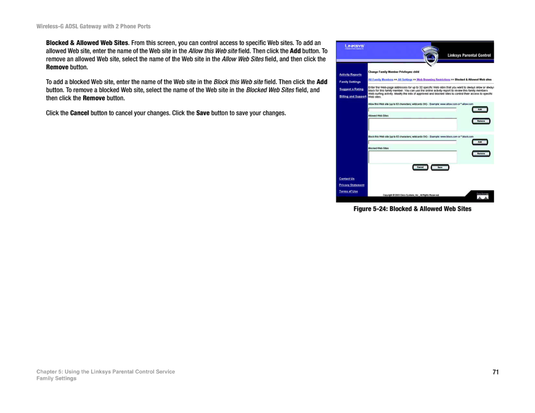 Linksys WAG54GP2 manual Blocked & Allowed Web Sites 