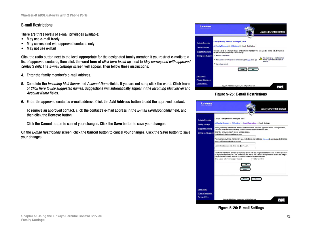 Linksys WAG54GP2 manual Mail Restrictions, E-mail Restrictions 