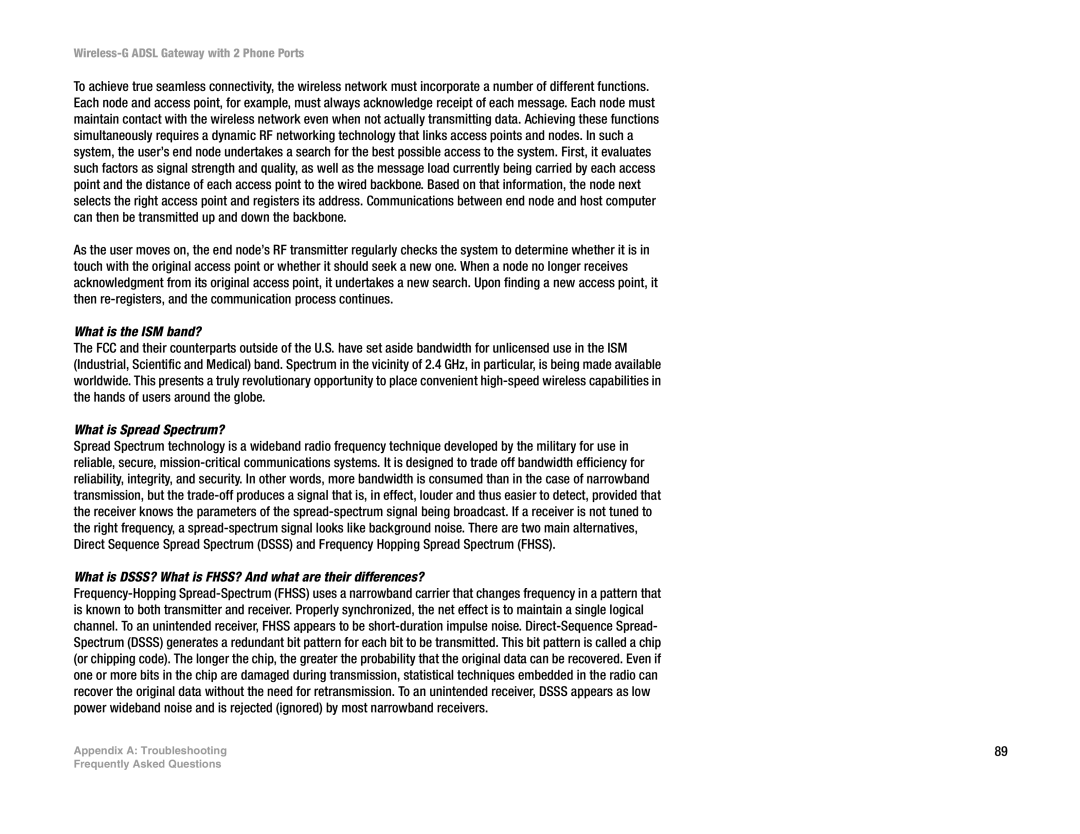 Linksys WAG54GP2 manual What is the ISM band?, What is Spread Spectrum? 