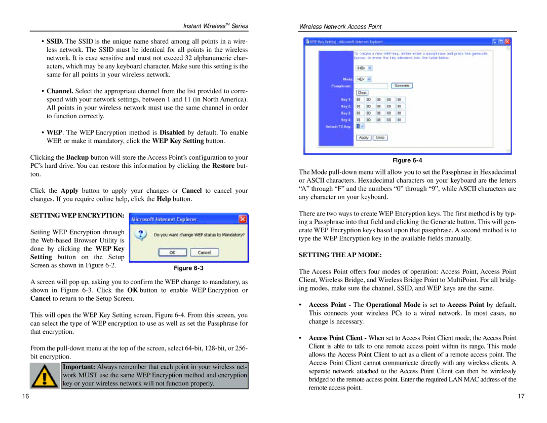 Linksys WAP11 v2.2 manual Setting WEP Encryption 