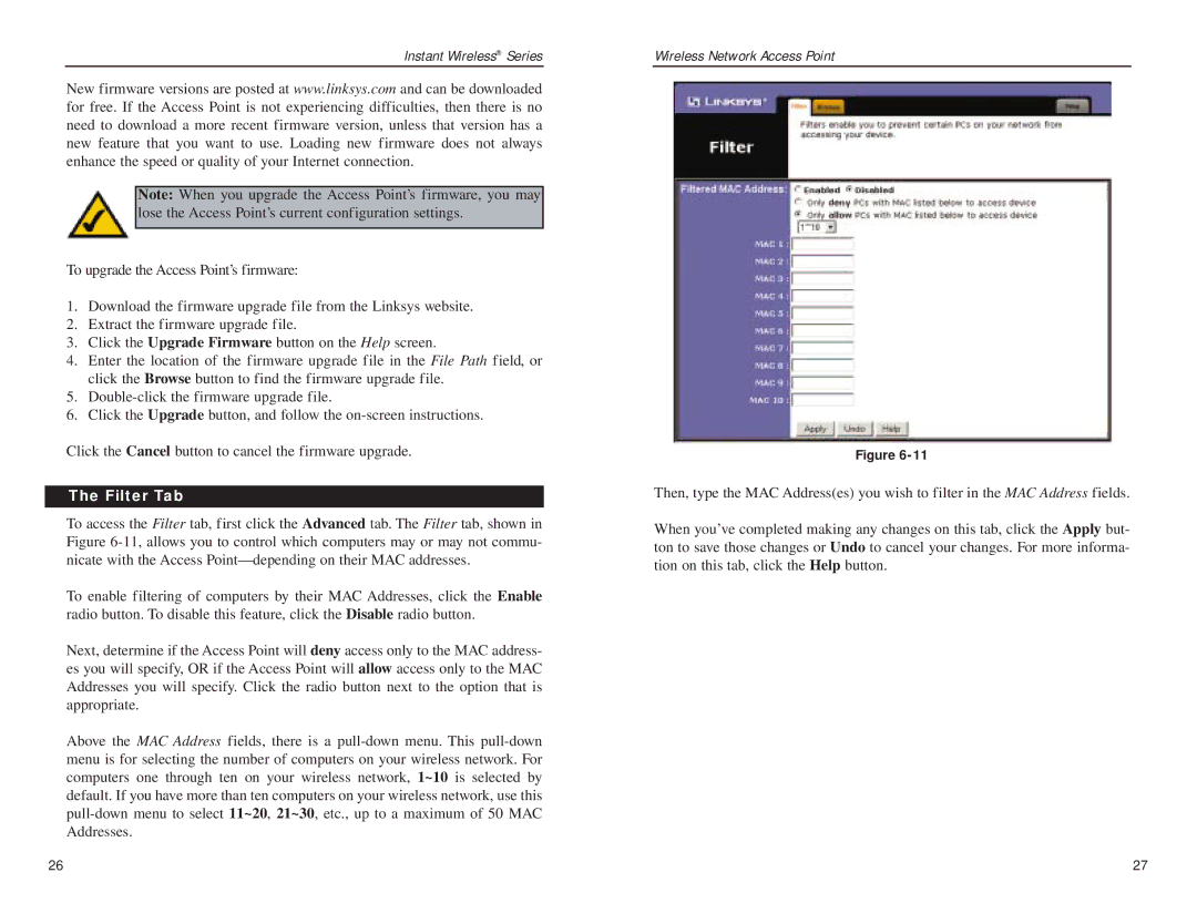 Linksys WAP11 v.2.6 manual Filter Tab 
