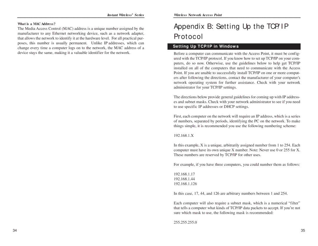 Linksys WAP11 v.2.6 manual What is a MAC Address?, Setting Up TCP/IP in Windows 