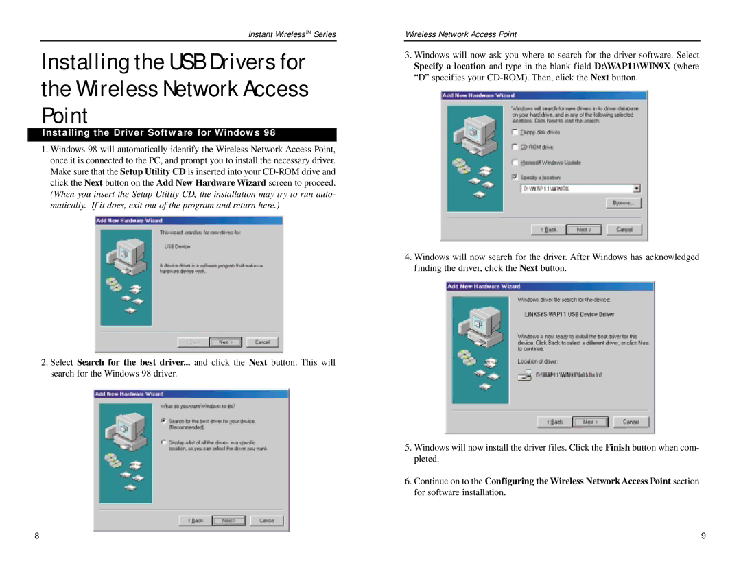 Linksys WAP11 manual Installing the Driver Software for Windows 