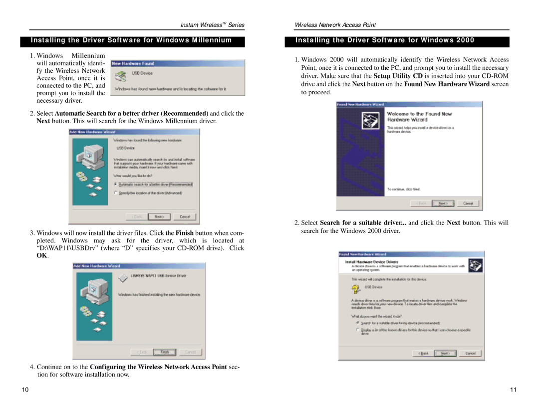 Linksys WAP11 manual Installing the Driver Software for Windows Millennium 