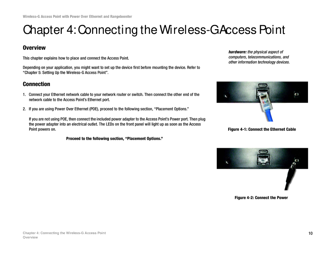 Linksys WAP200RF manual Connecting the Wireless-G Access Point, Overview, Connection 