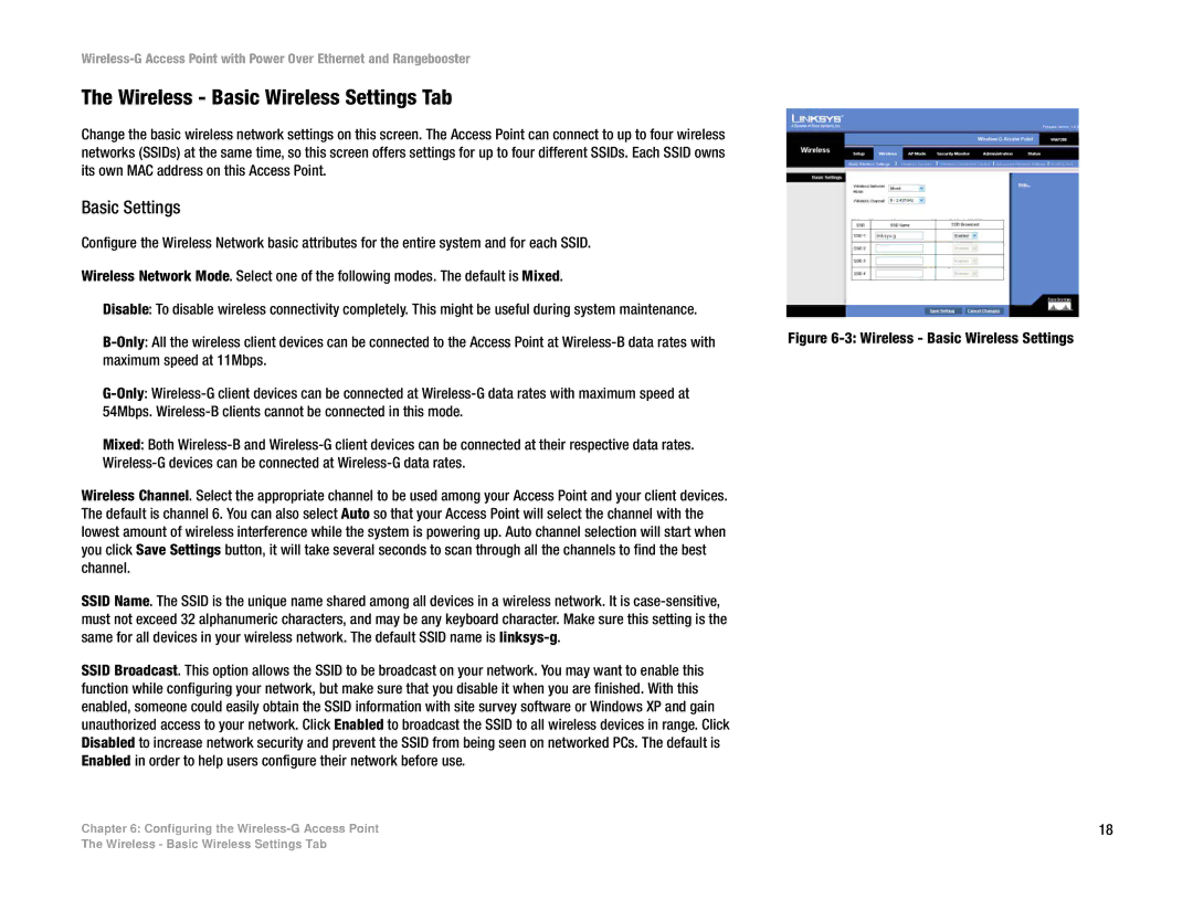 Linksys WAP200RF manual Wireless Basic Wireless Settings Tab, Basic Settings 
