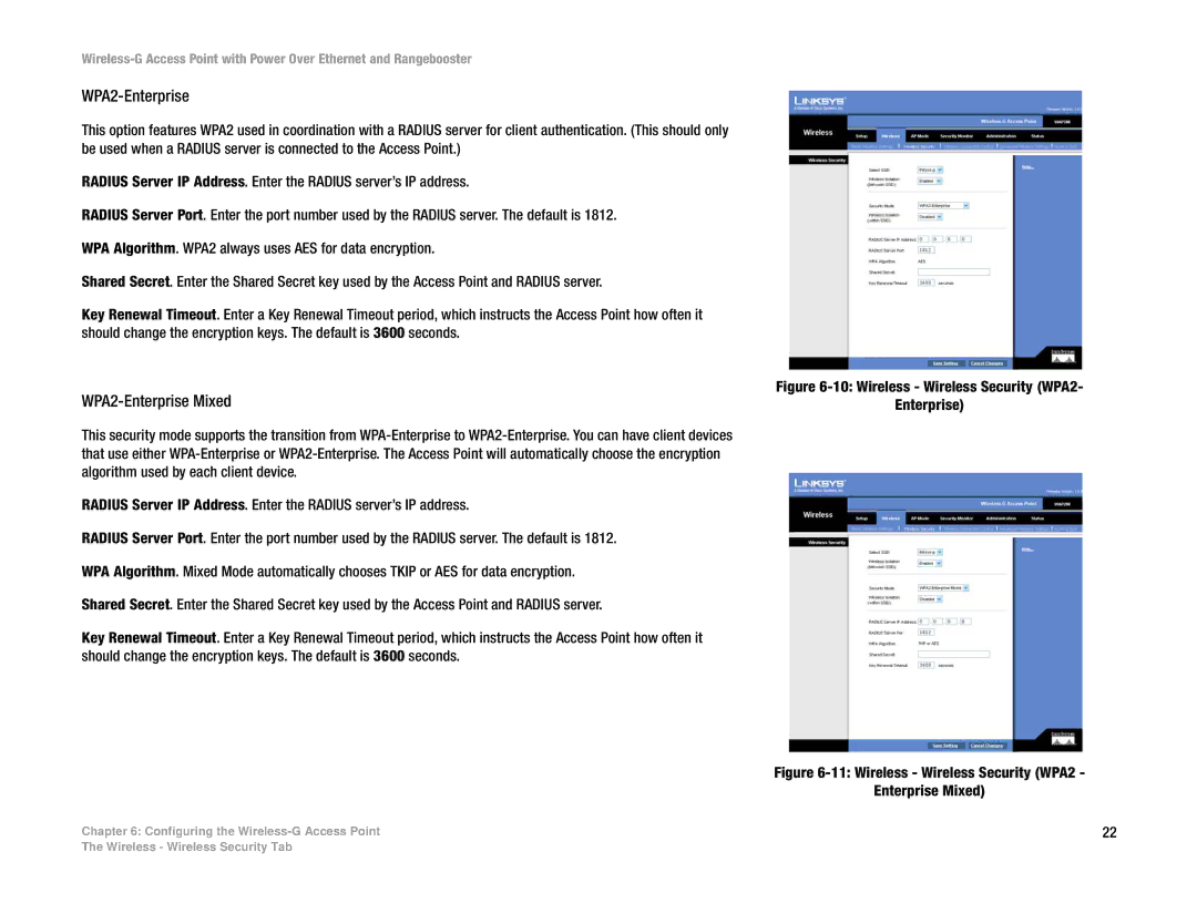 Linksys WAP200RF manual WPA2-Enterprise Mixed 