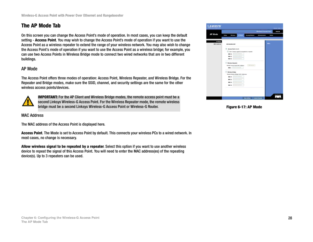 Linksys WAP200RF manual AP Mode Tab, MAC Address 