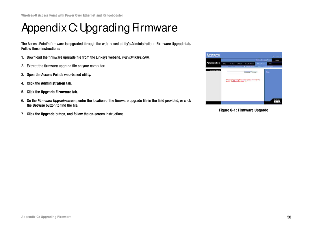 Linksys WAP200RF manual Appendix C Upgrading Firmware 