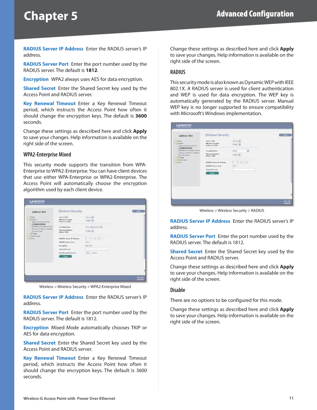 Linksys WAP2000 manual WPA2-Enterprise Mixed, Disable 