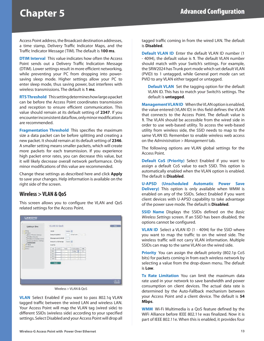 Linksys WAP2000 manual Wireless Vlan & QoS 