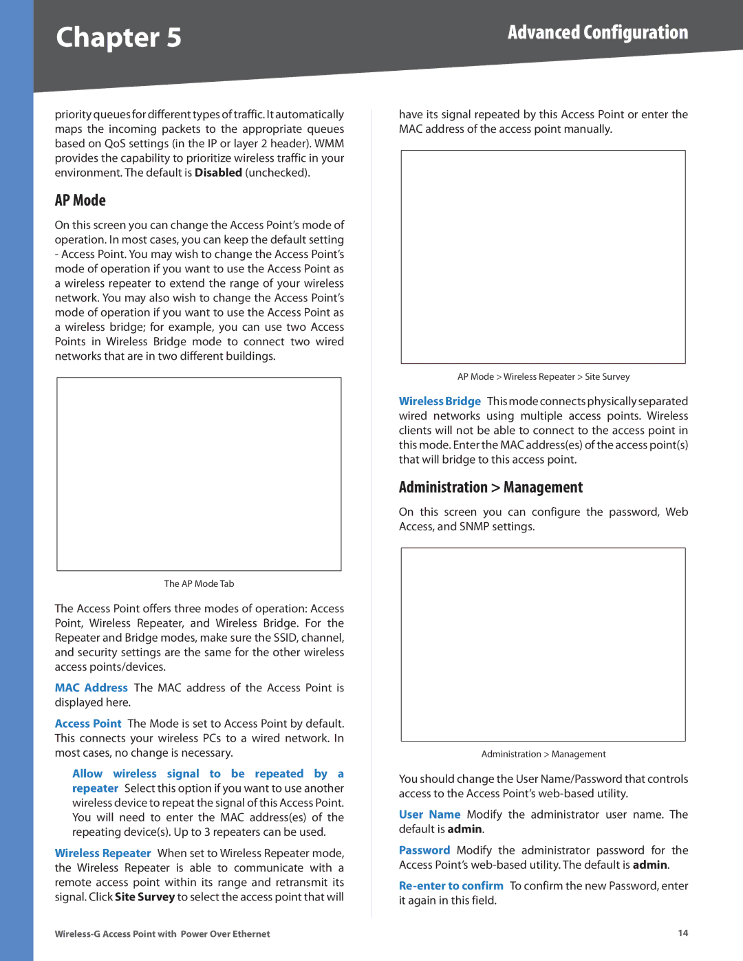 Linksys WAP2000 manual AP Mode, Administration Management 