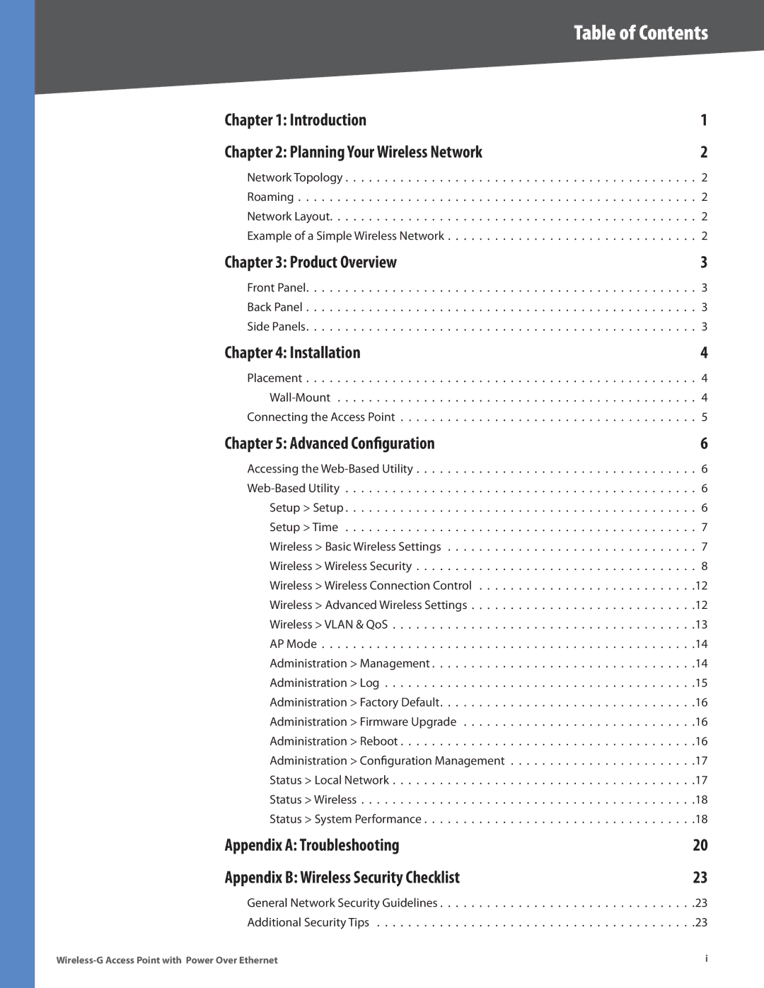 Linksys WAP2000 manual Table of Contents 