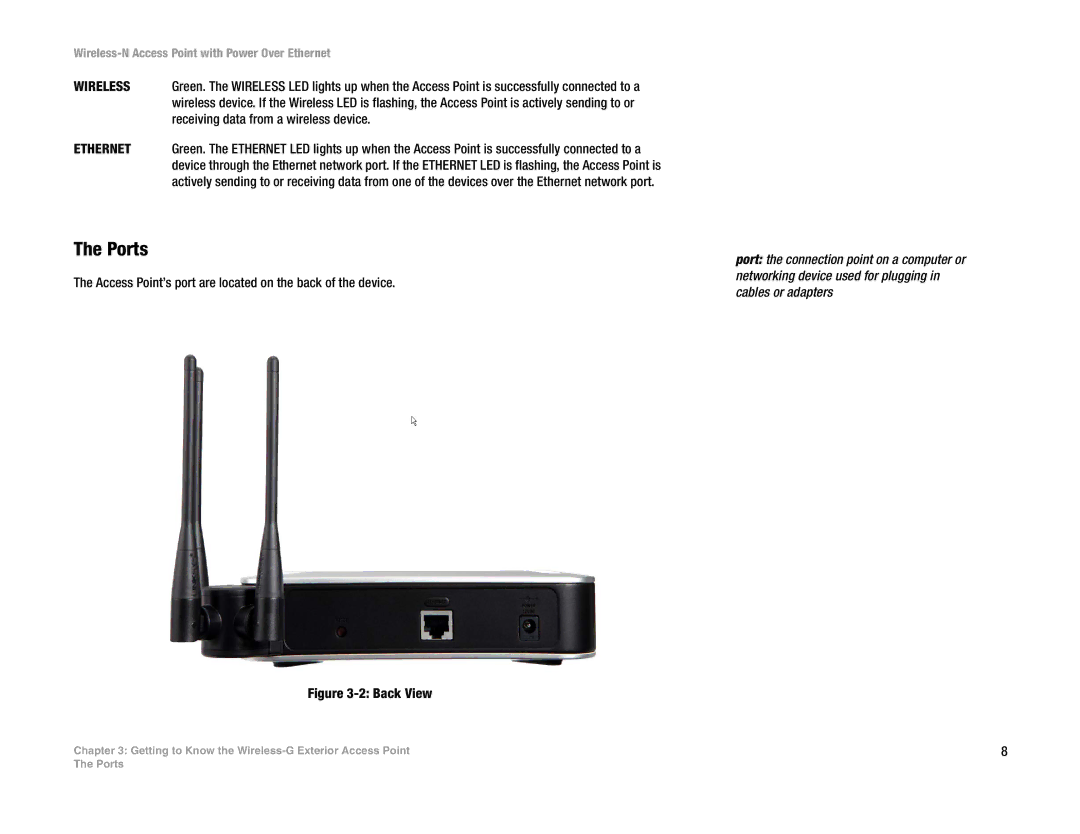 Linksys WAP4400N manual Ports, Back View 