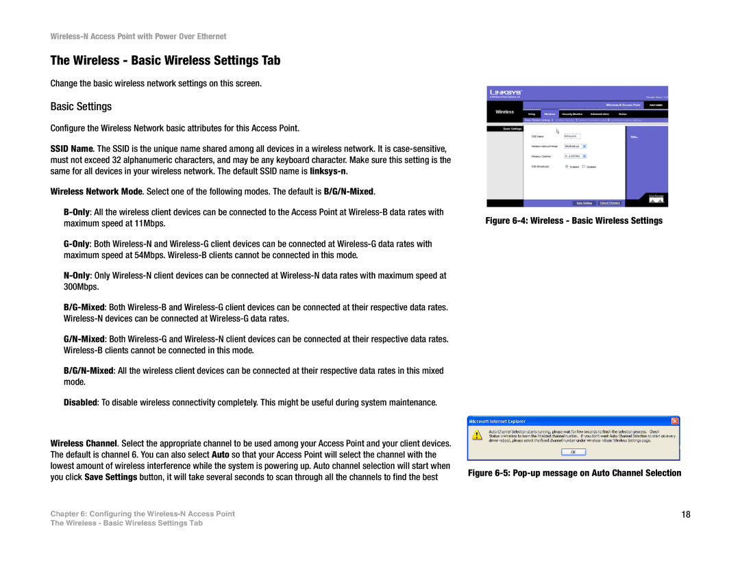 Linksys WAP4400N manual Wireless Basic Wireless Settings Tab, Basic Settings 