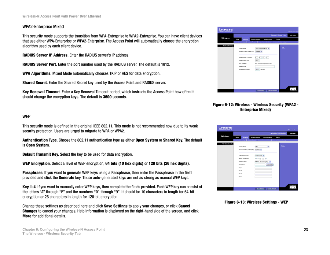 Linksys WAP4400N manual WPA2-Enterprise Mixed, Wep 