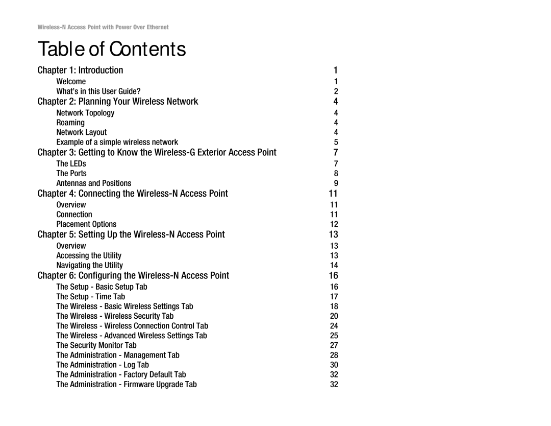 Linksys WAP4400N manual Table of Contents 