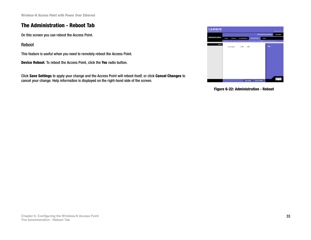 Linksys WAP4400N manual Administration Reboot Tab 