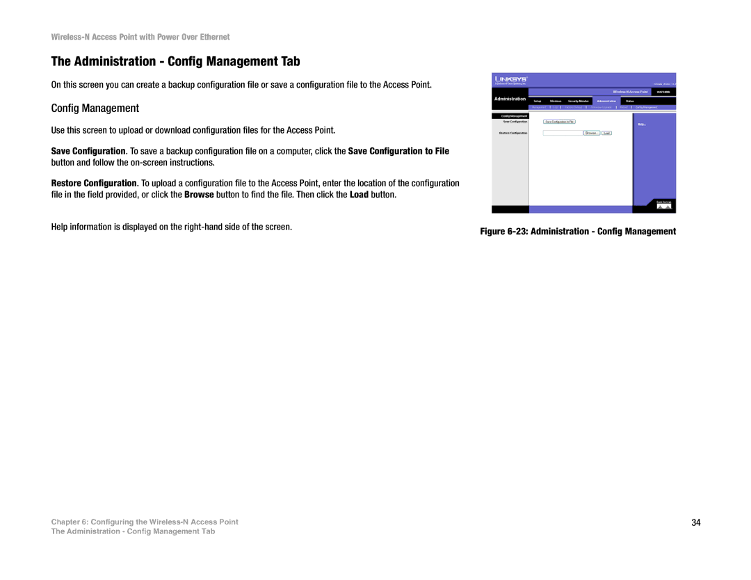 Linksys WAP4400N manual Administration Config Management Tab 