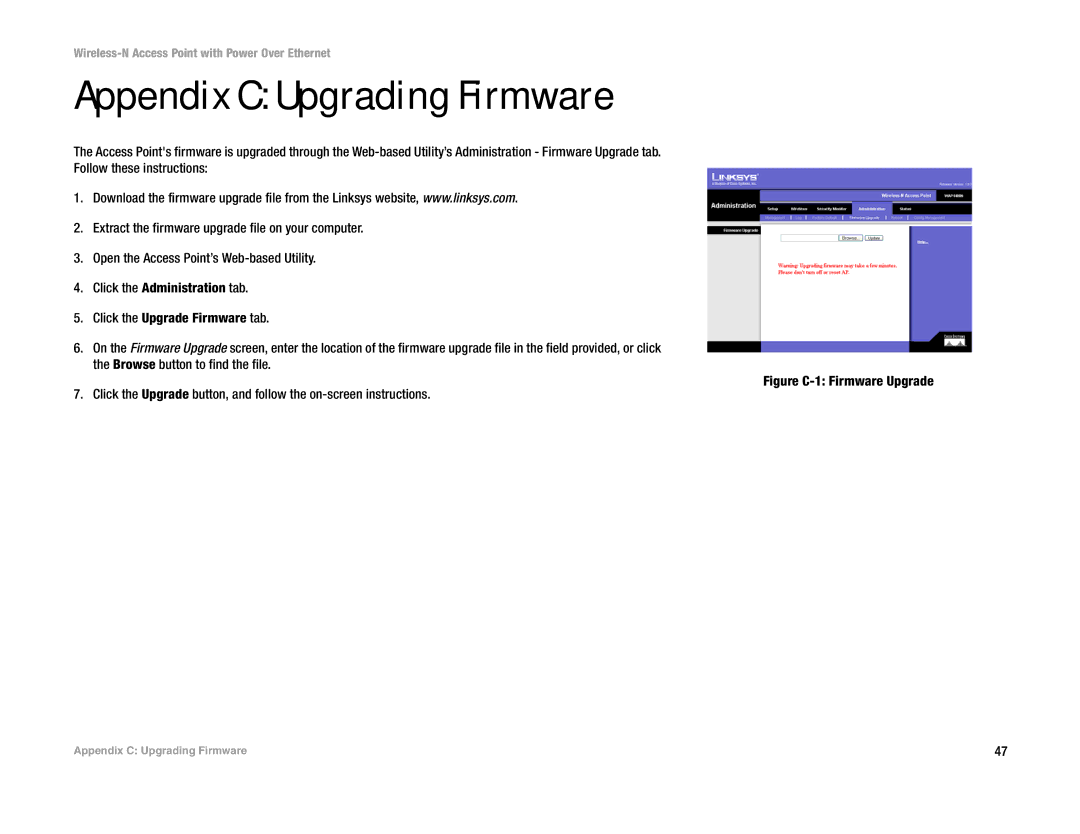 Linksys WAP4400N manual Appendix C Upgrading Firmware 