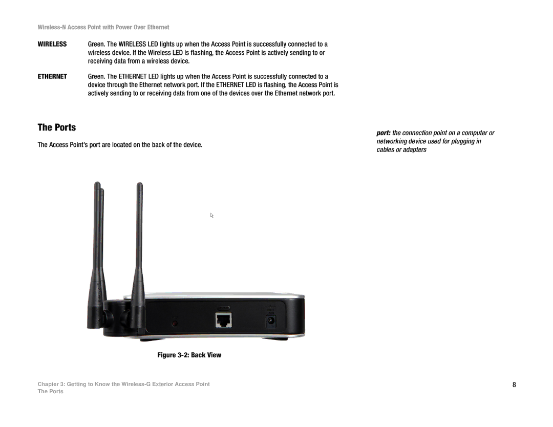 Linksys WAP4400N manual Ports, Back View 