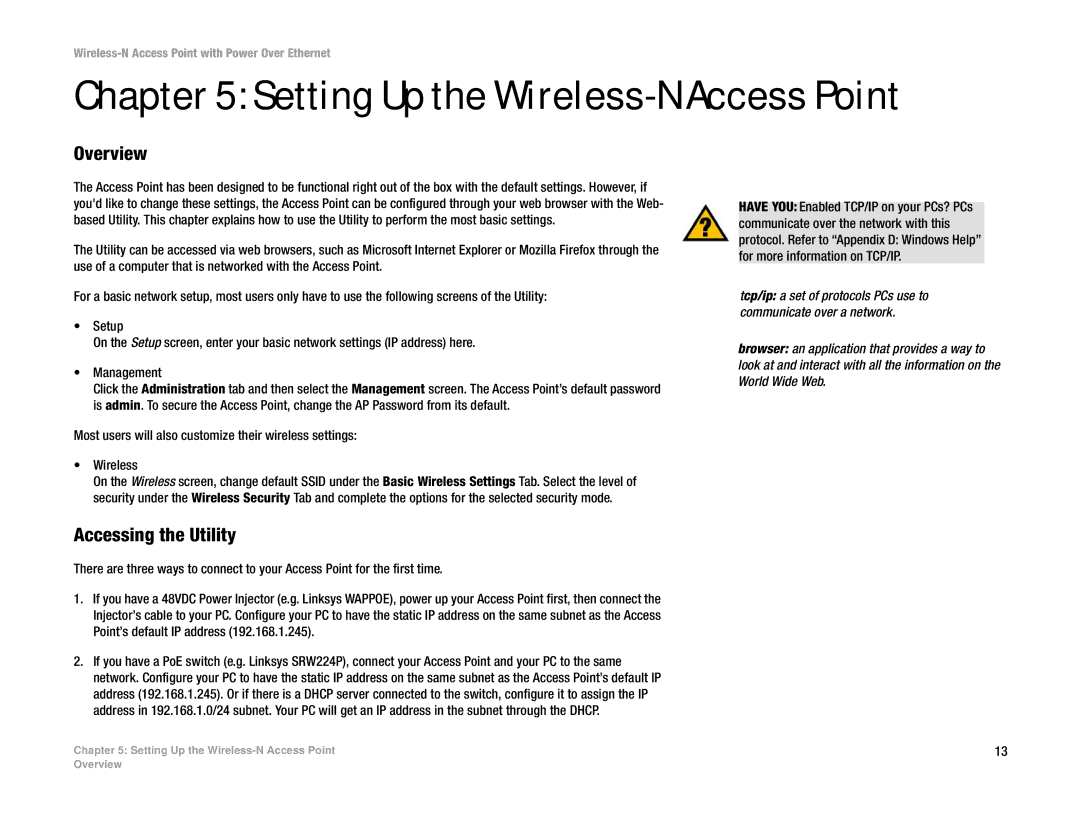 Linksys WAP4400N manual Setting Up the Wireless-N Access Point, Accessing the Utility 