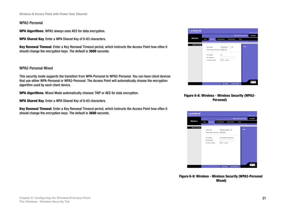 Linksys WAP4400N manual WPA2-Personal Mixed 