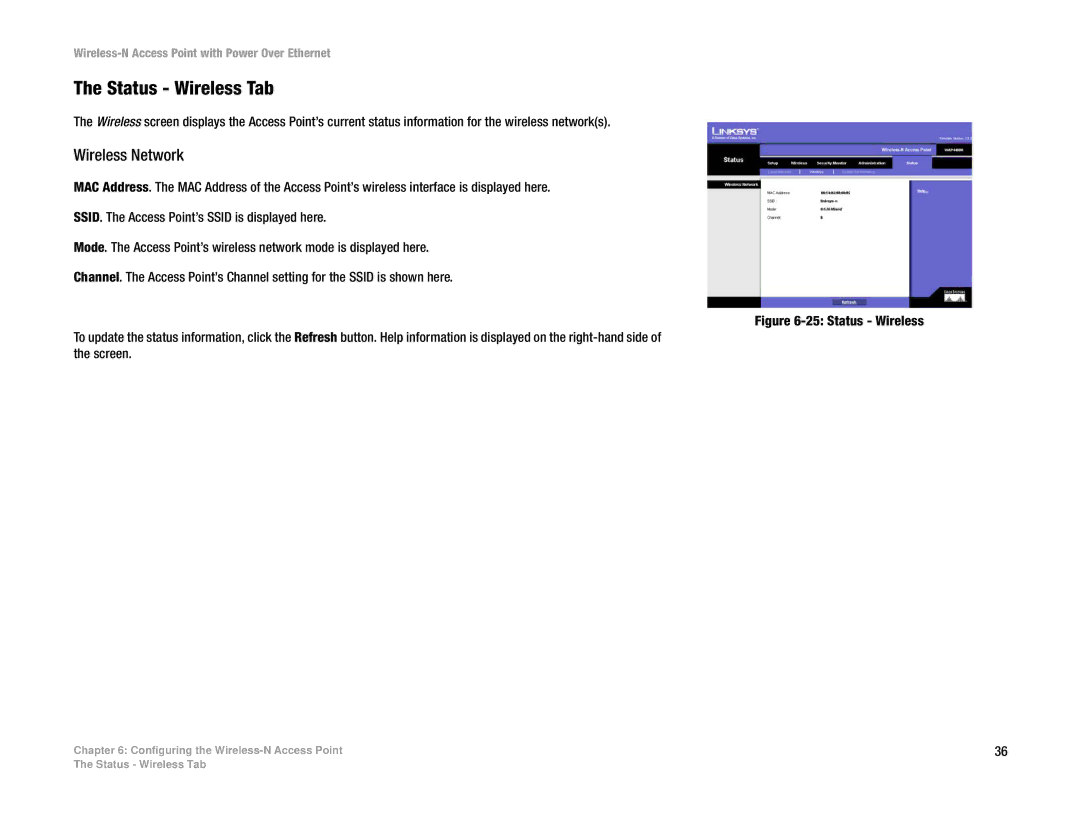 Linksys WAP4400N manual Status Wireless Tab, Wireless Network 