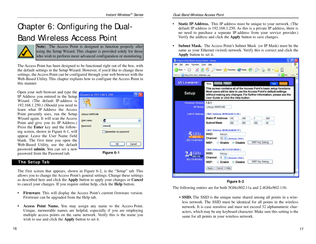 Linksys WAP51AB manual Configuring the Dual- Band Wireless Access Point, Setup Tab 