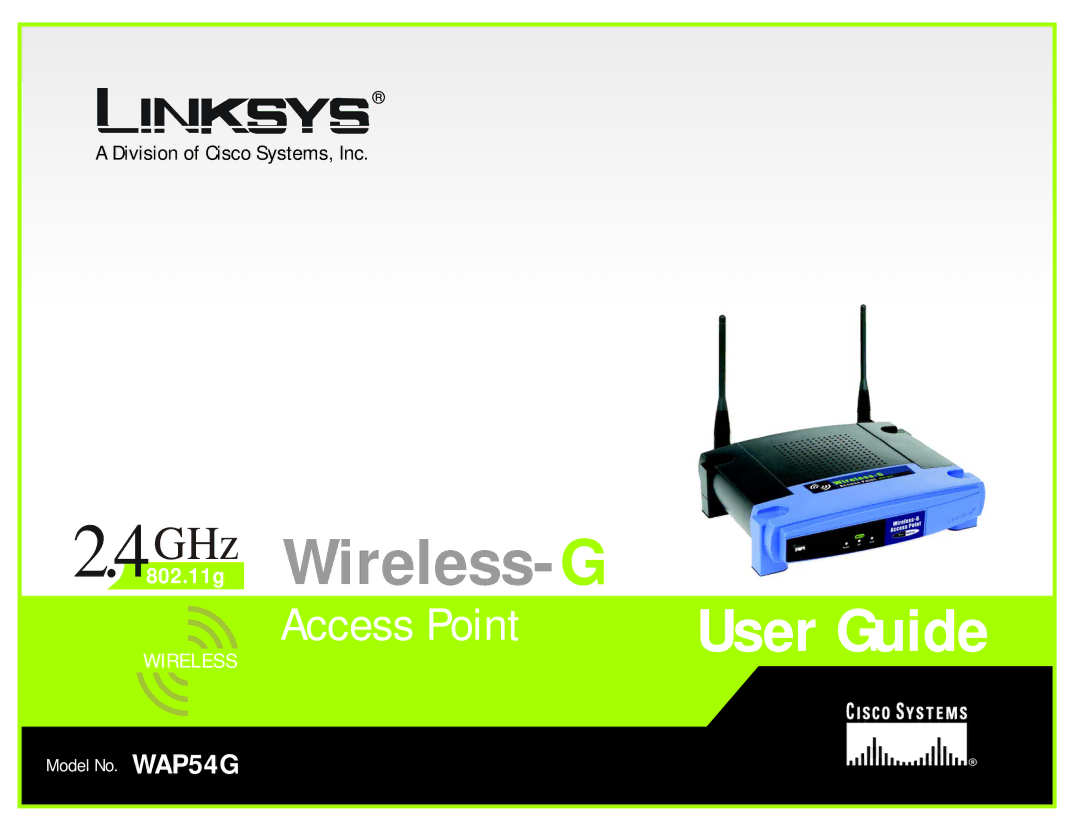 Linksys WAP54G manual GHz .11g Wireless- G 