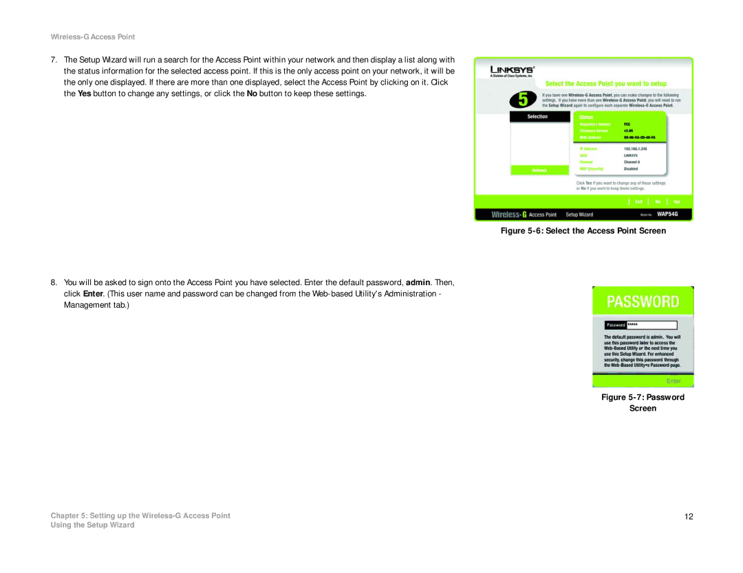 Linksys WAP54G manual Password Screen 