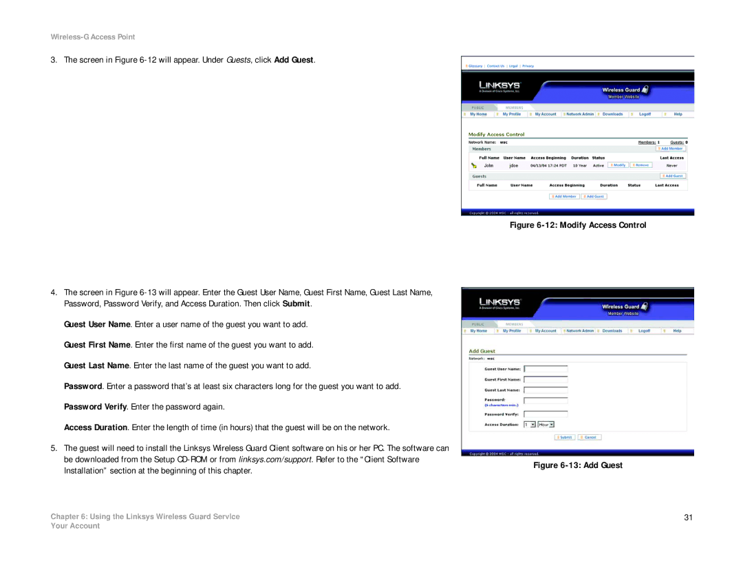 Linksys WAP54G manual Modify Access Control 