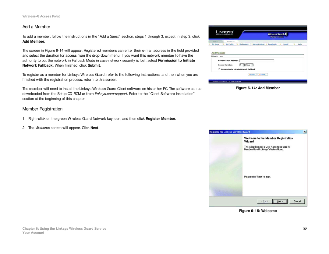 Linksys WAP54G manual Add a Member, Member Registration 