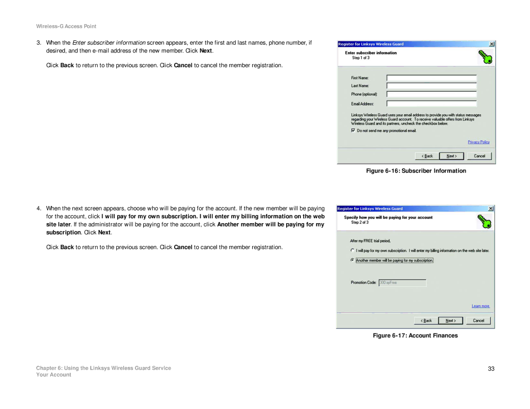 Linksys WAP54G manual Subscriber Information 