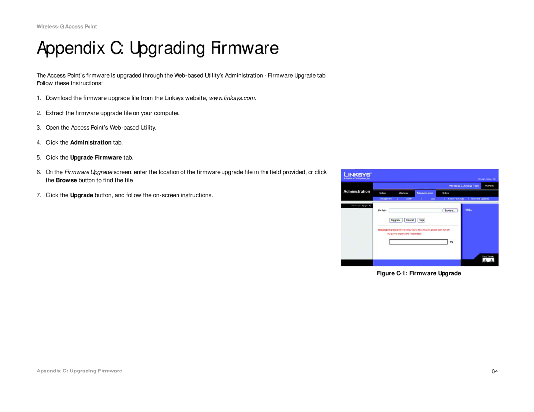 Linksys WAP54G manual Appendix C Upgrading Firmware, Figure C-1 Firmware Upgrade 