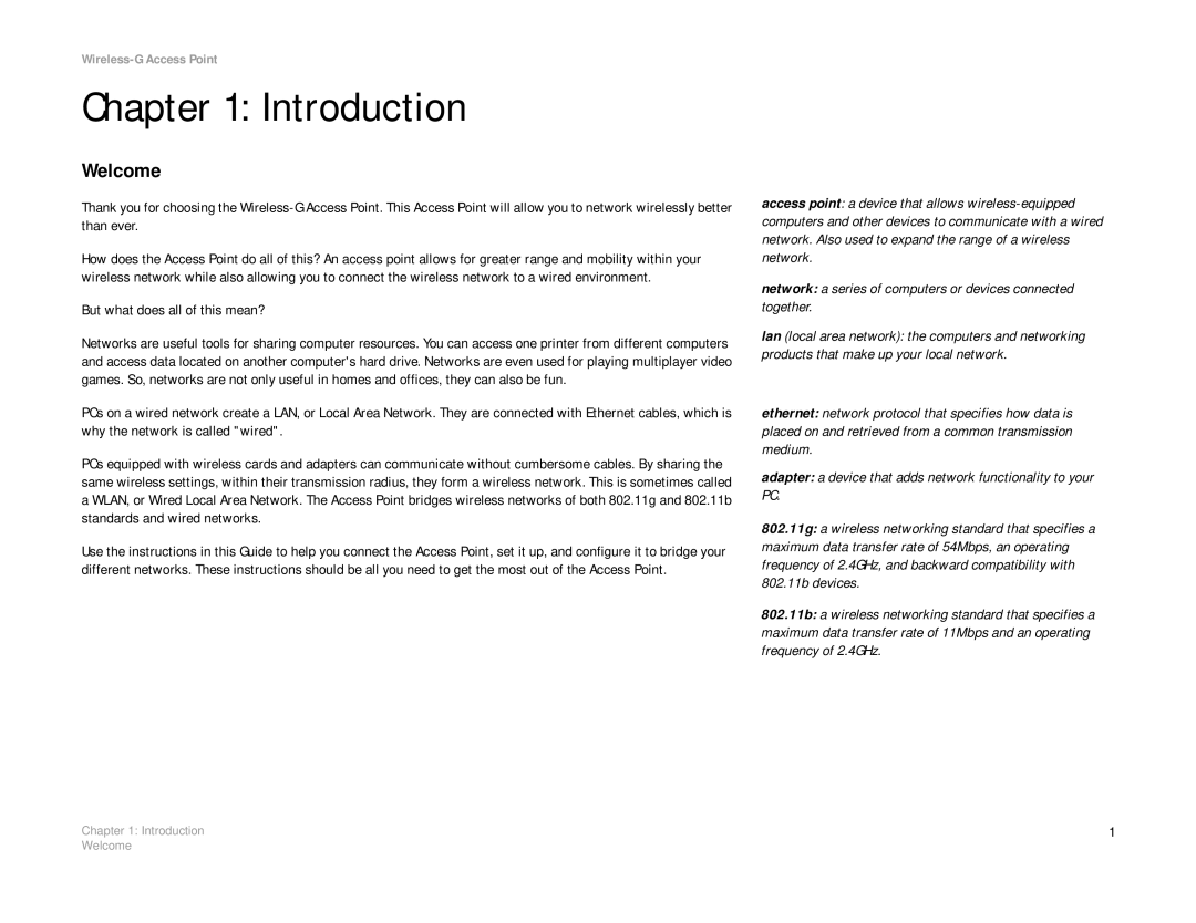 Linksys WAP54G manual Introduction, Welcome 