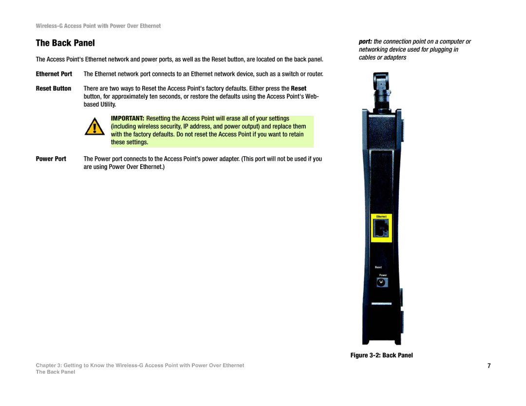 Linksys WAP54GP manual Back Panel 