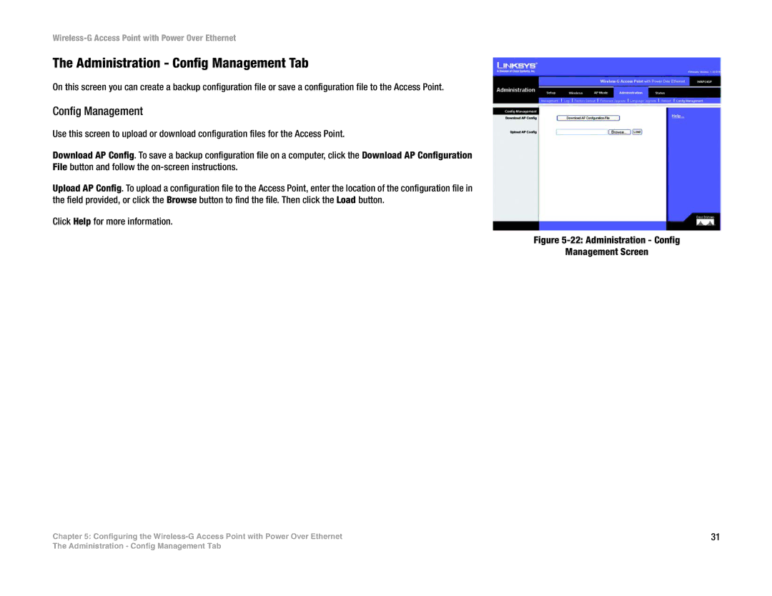 Linksys WAP54GP manual Administration Config Management Tab 