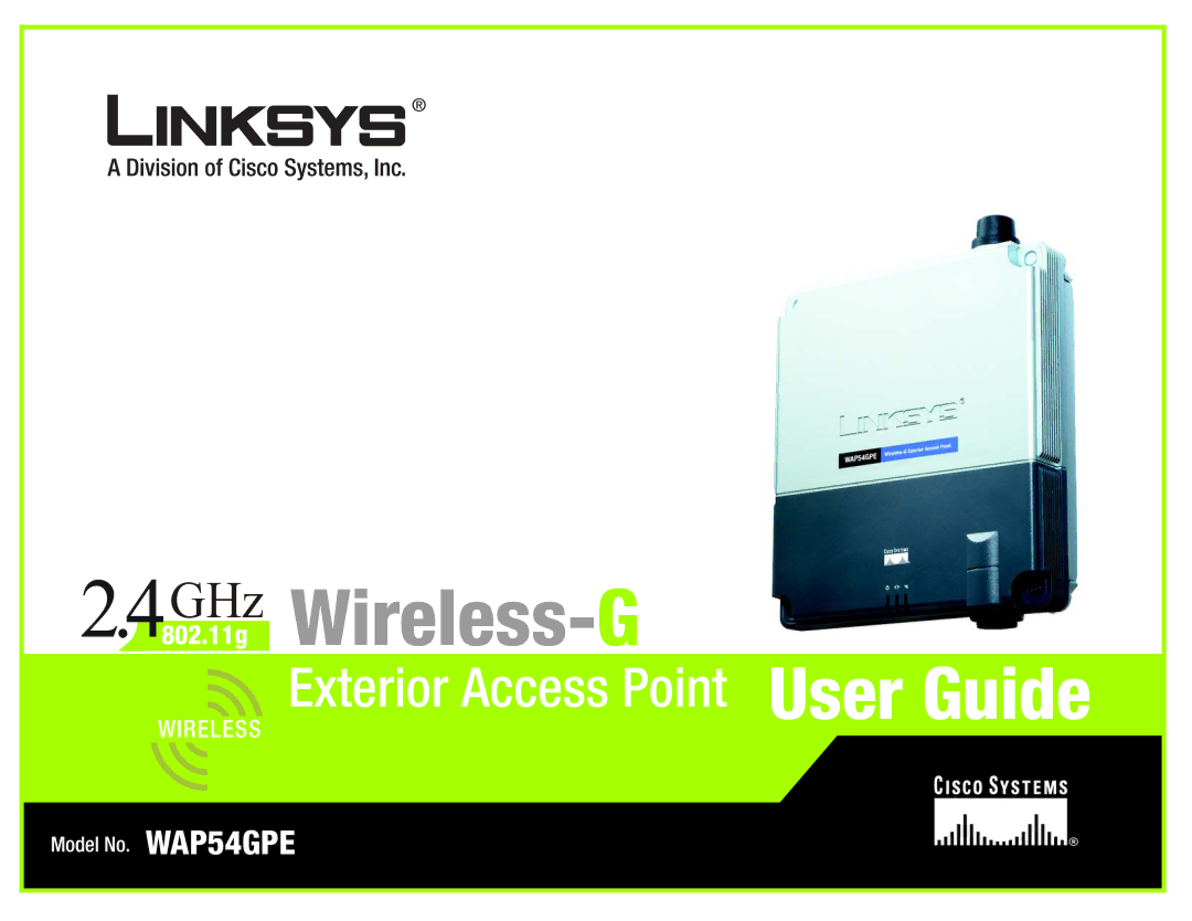 Linksys WAP54GPE manual GHz .11g Wireless- G 