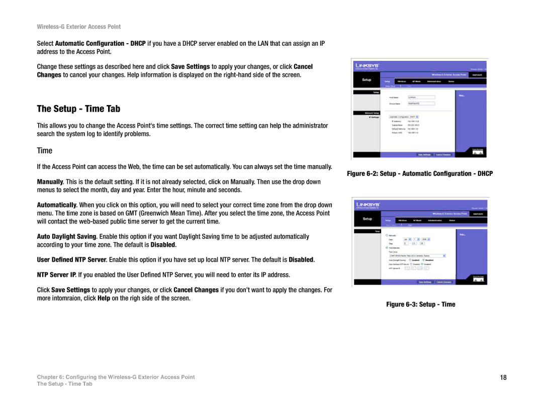 Linksys WAP54GPE manual Setup Time Tab 