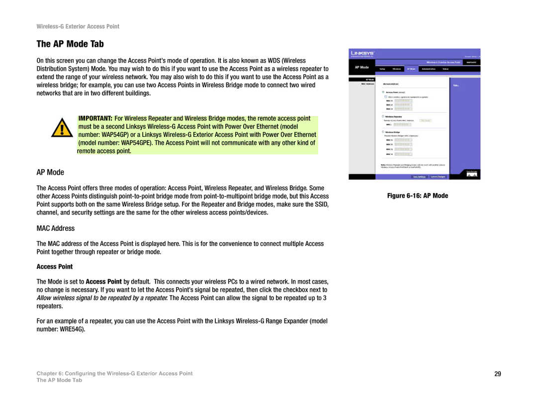 Linksys WAP54GPE manual AP Mode Tab, MAC Address 
