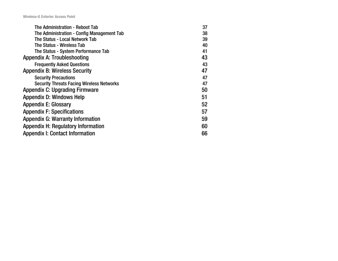 Linksys WAP54GPE manual Appendix a Troubleshooting, Appendix B Wireless Security, Frequently Asked Questions 